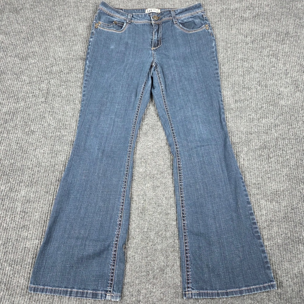 L.E.I. Sophia Hiphugger Flare Jeans Womens 11 Medium Wash Blue Denim Y2K Retro